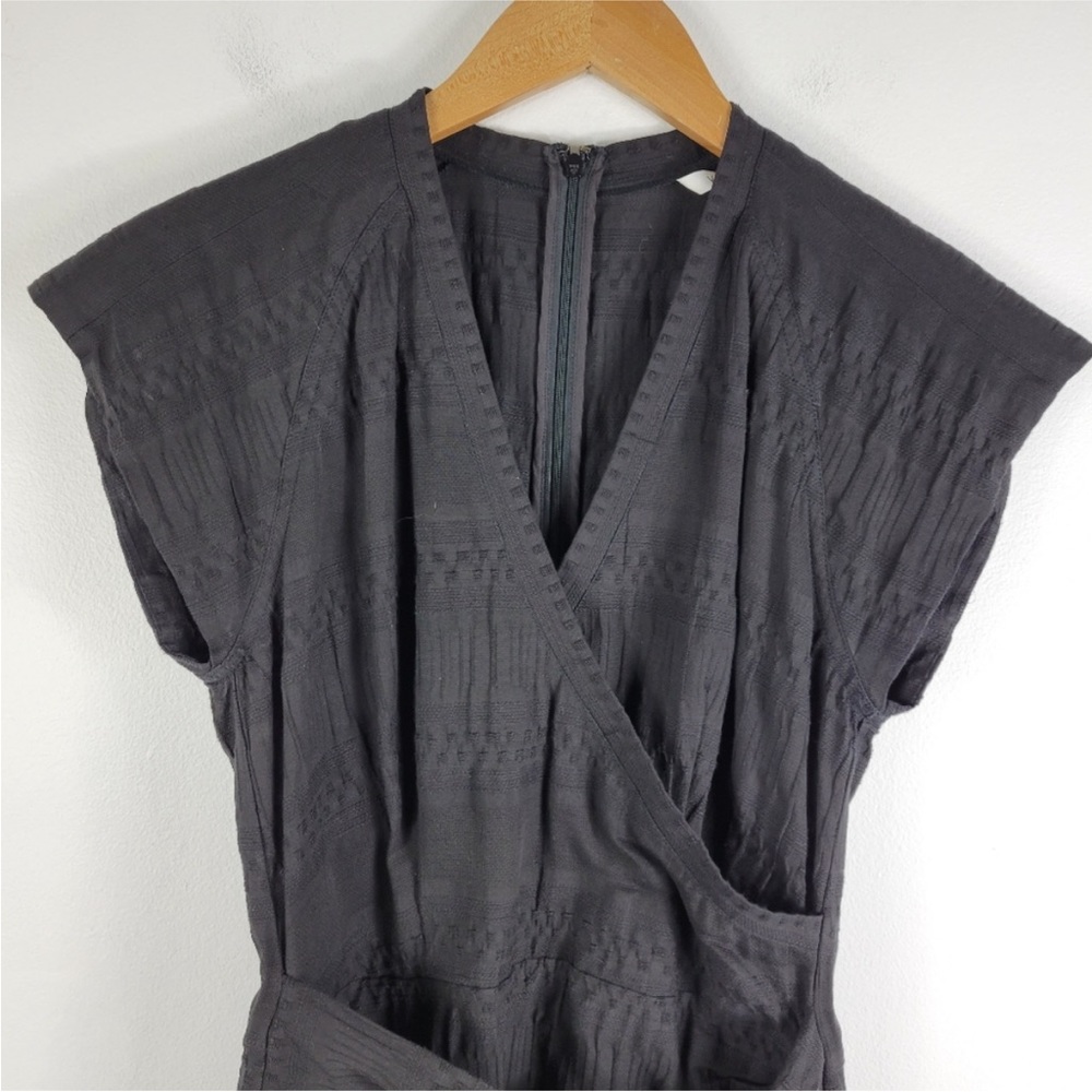 Veronica Beard Shadow Extended Shoulder Shirred Ruffle Wrap Minidress Black Sz 6 - Picture 3 of 12